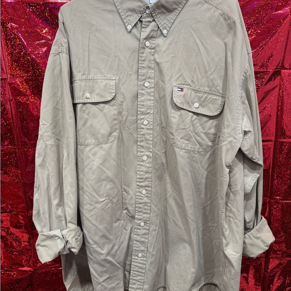 Tommy Hilfiger Tan Brown Button Up Long Sleeve Sz XXL